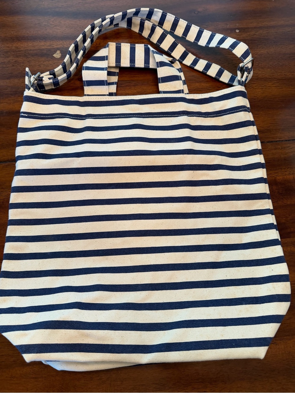 BAGGU Striped Navy & Cream Canvas Tote Bag - Picture 3 of 4